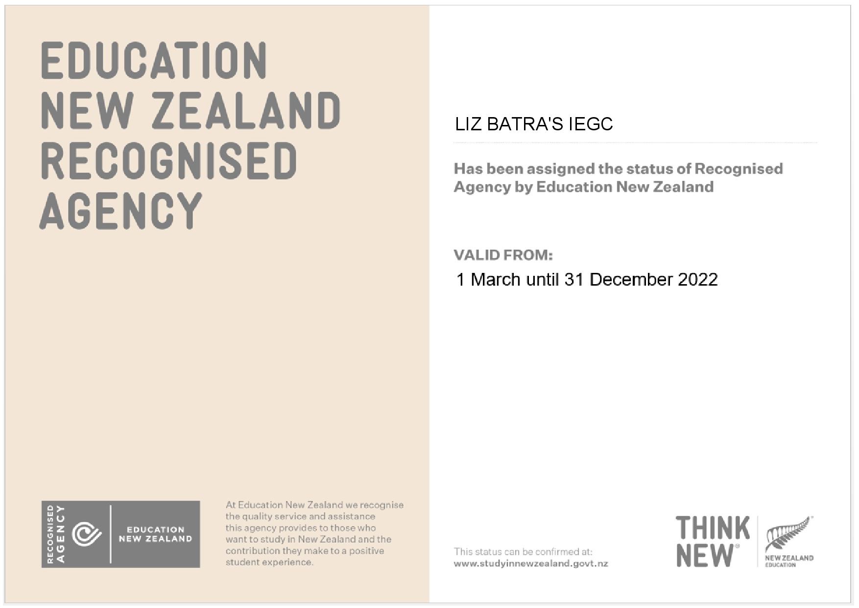 Education New Zealand Recognised Agency